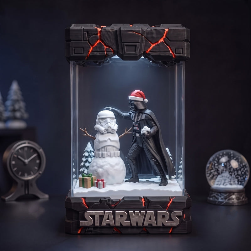 Darth Vader in Santa Hat Building a Stormtrooper Snowman Christmas Resin Lamp