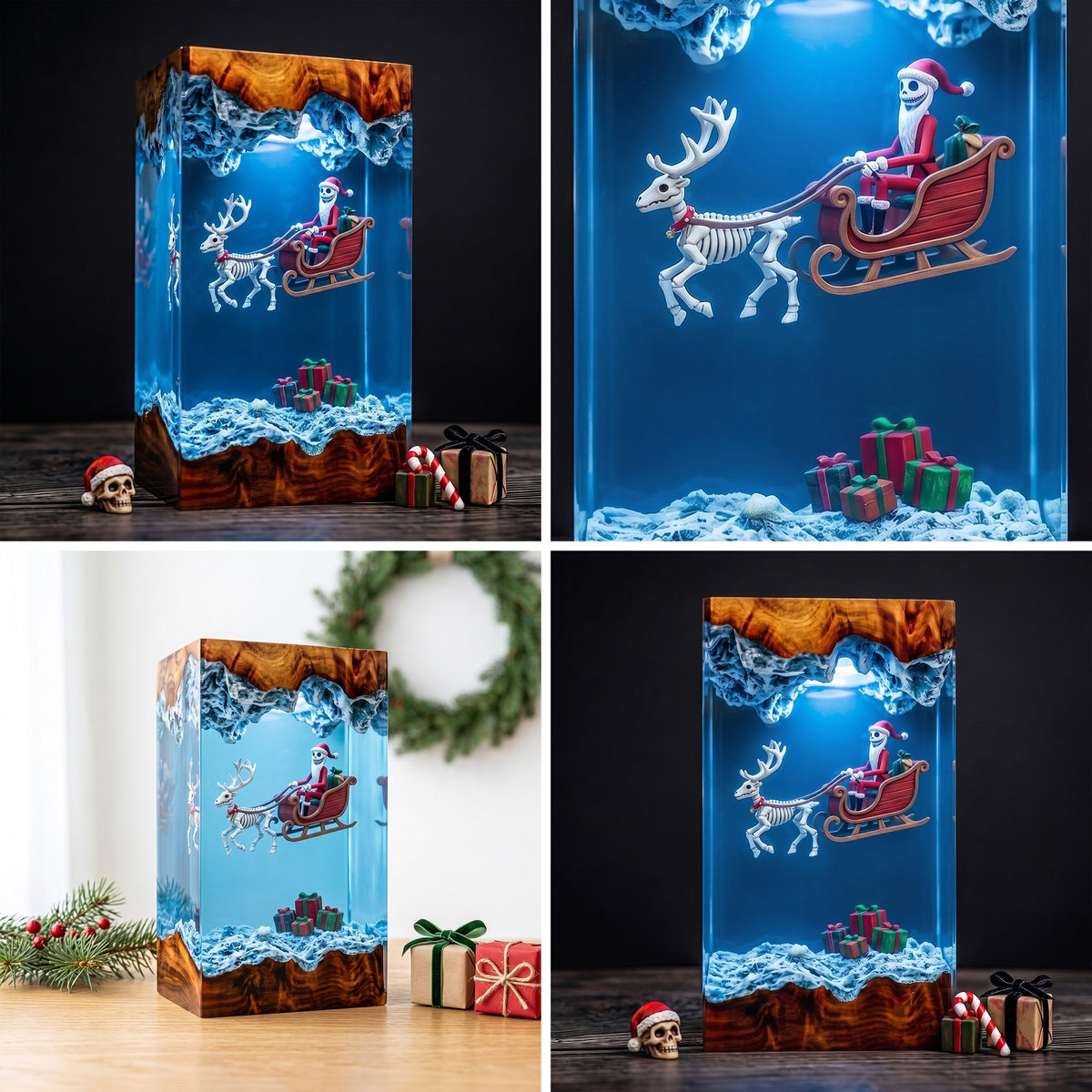 Jack Skellington Santa Sleigh Christmas Wood Resin Lamp