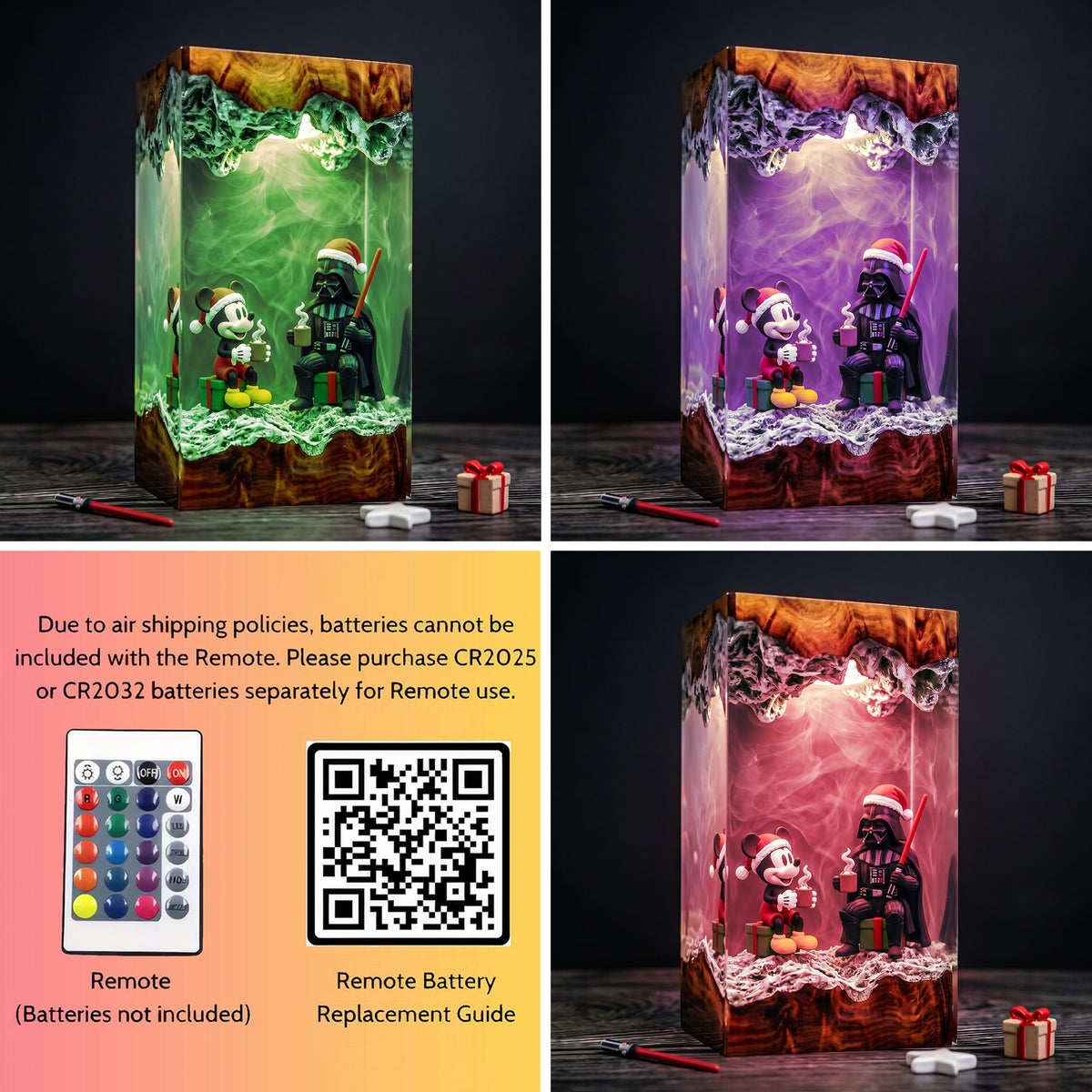 Christmas Dark Lord & Classic Mouse Resin Lamp – Holiday Cocoa Scene, Festive Movie Inspired Epoxy Diorama Night Light