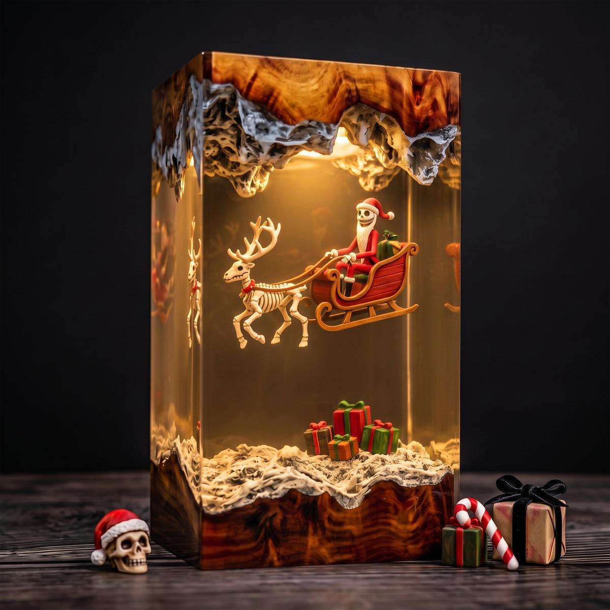 Jack Skellington Santa Sleigh Christmas Wood Resin Lamp