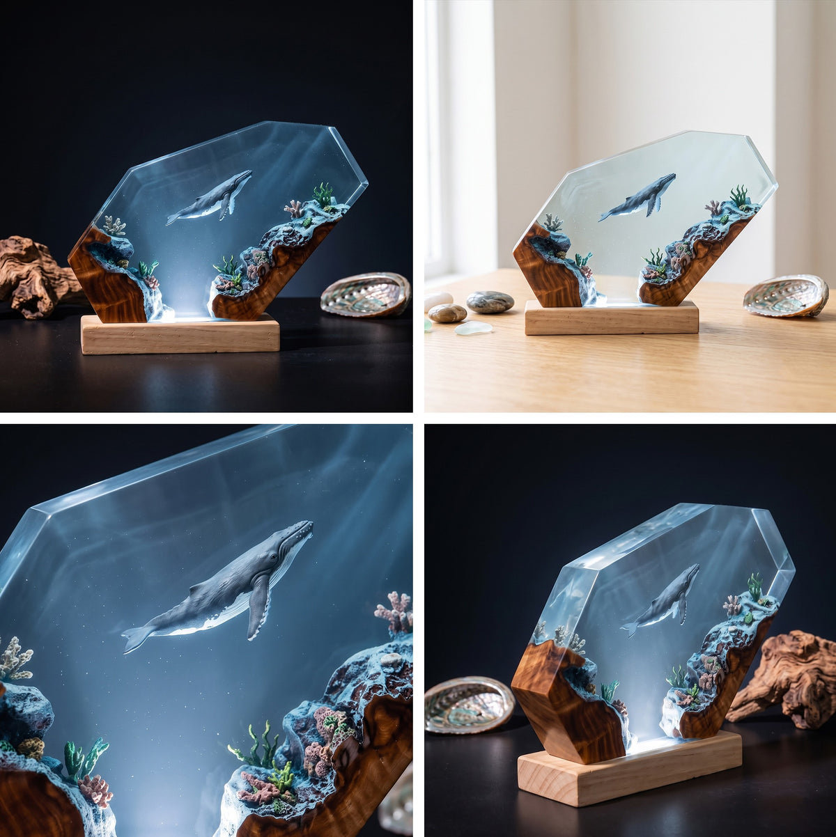 Humpback Whale Coral Reef Ocean Wood Resin Lamp