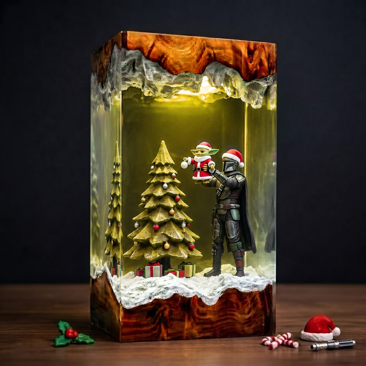 Mandalorian & Grogu Christmas Tree Wood Resin Lamp
