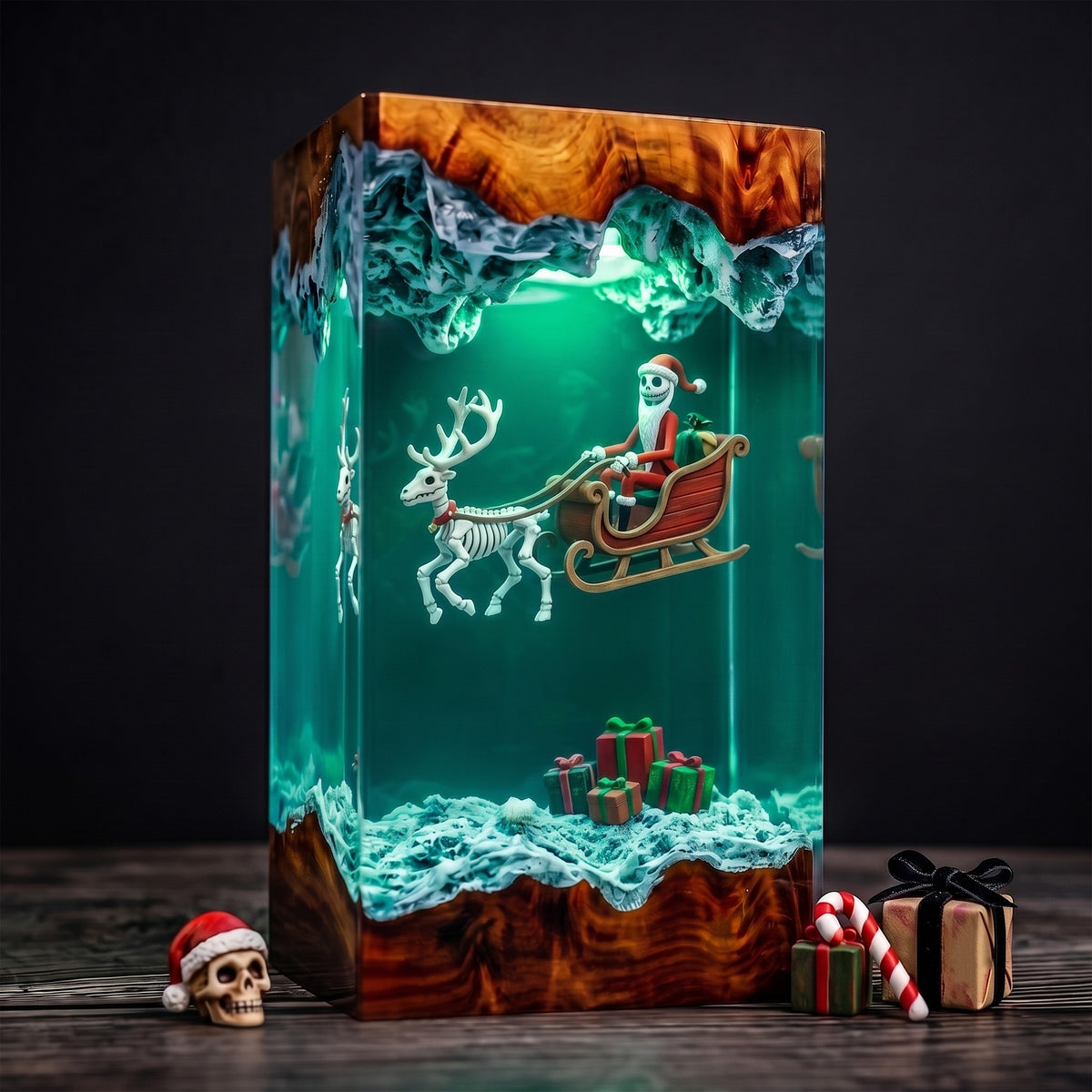 Jack Skellington Santa Sleigh Christmas Wood Resin Lamp