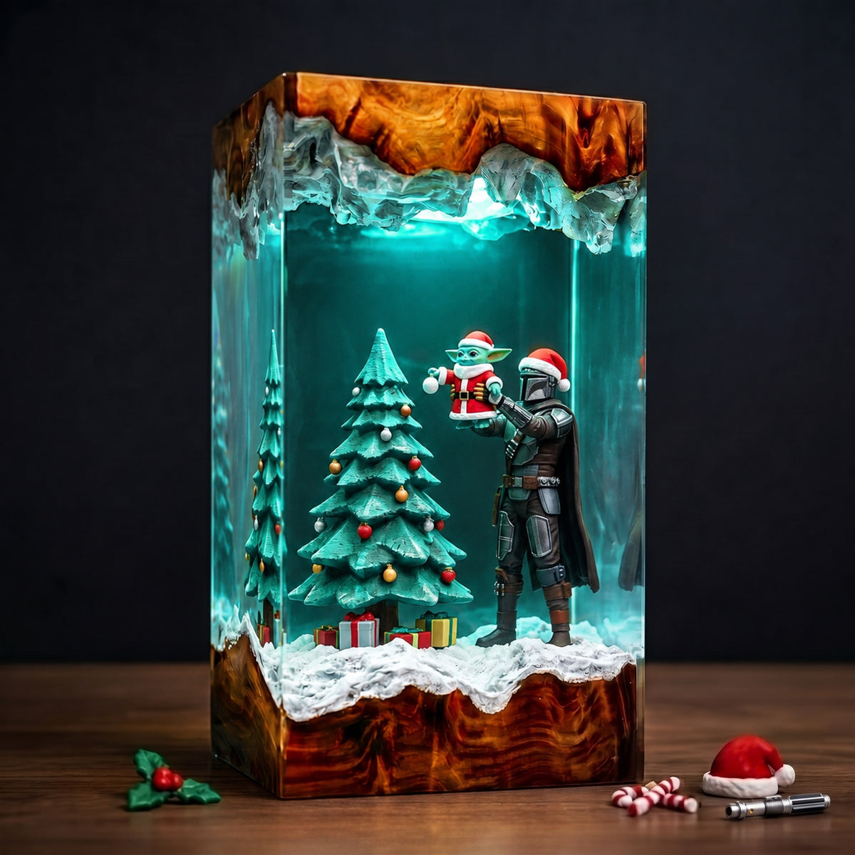 Mandalorian & Grogu Christmas Tree Wood Resin Lamp