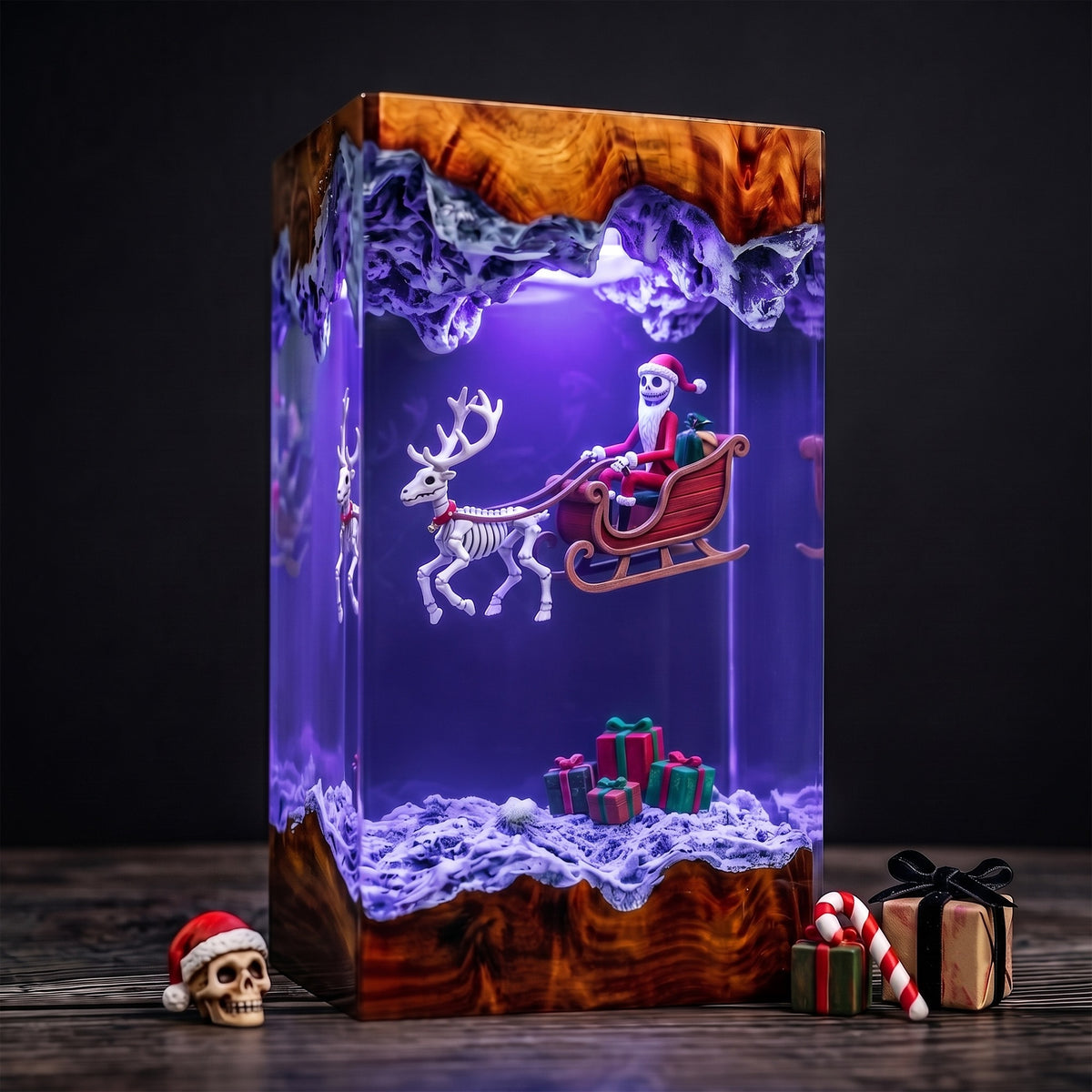 Jack Skellington Santa Sleigh Christmas Wood Resin Lamp