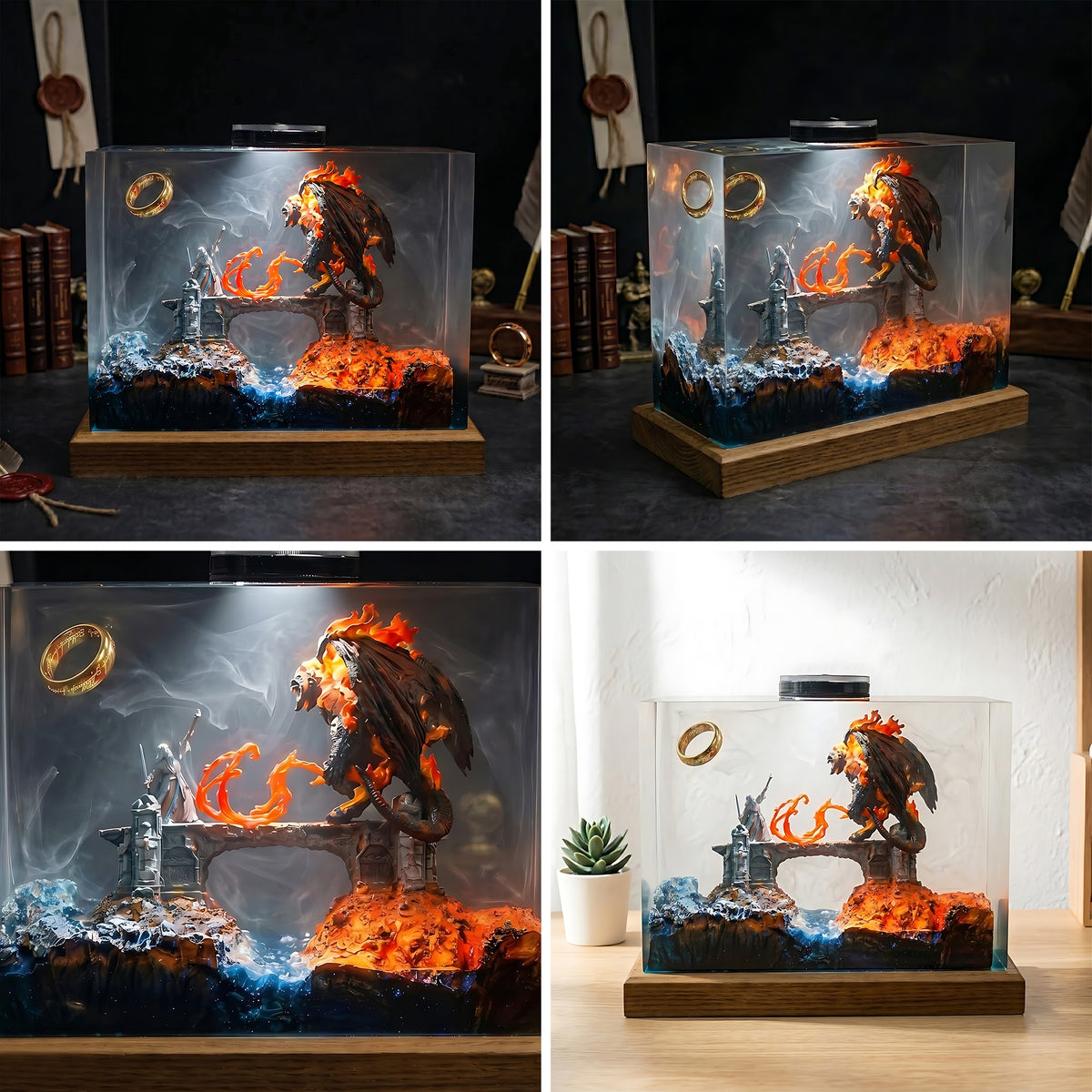 Gandalf Balrog Battle Resin Lamp – LOTR Moria Fantasy Diorama Desk Light