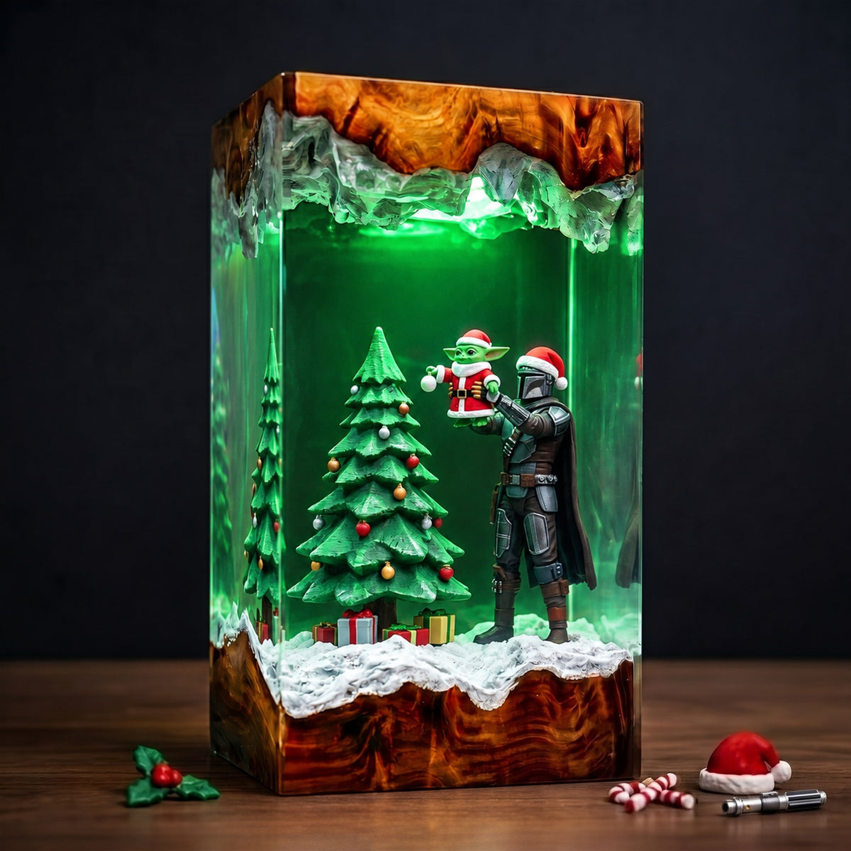 Mandalorian & Grogu Christmas Tree Wood Resin Lamp