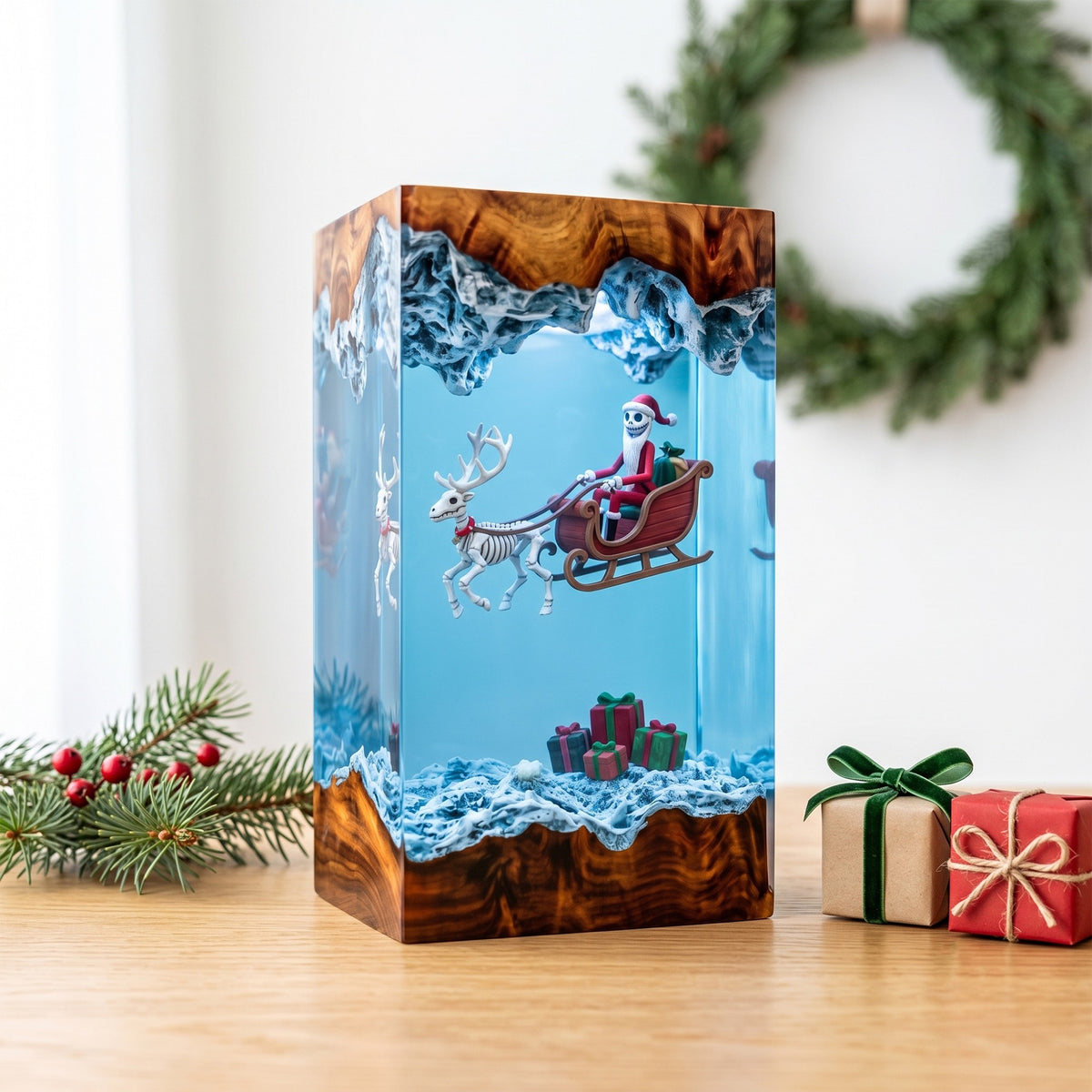 Jack Skellington Santa Sleigh Christmas Wood Resin Lamp