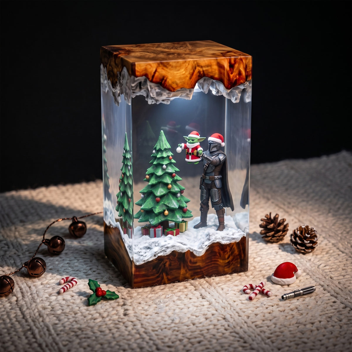 Mandalorian & Grogu Christmas Tree Wood Resin Lamp