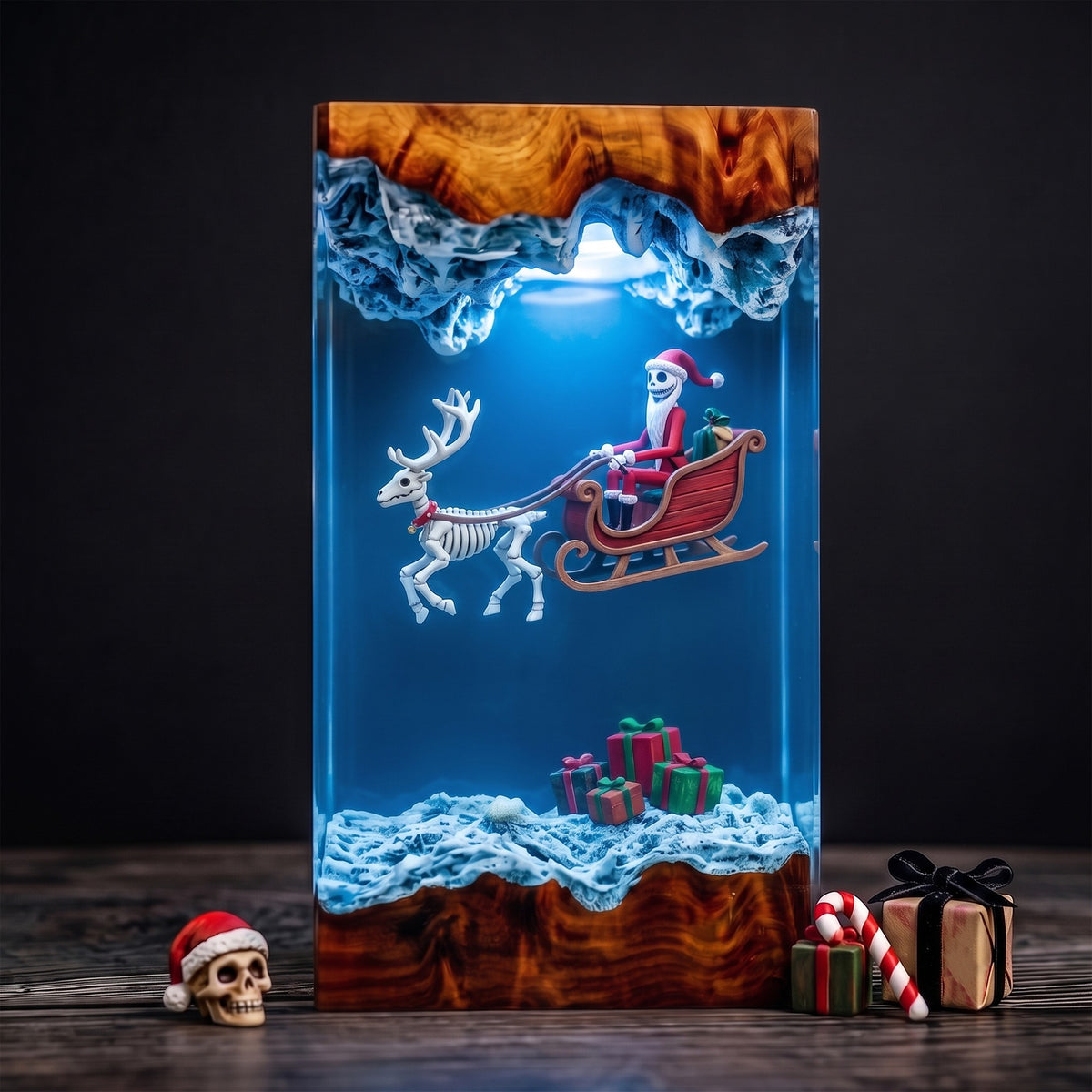 Jack Skellington Santa Sleigh Christmas Wood Resin Lamp
