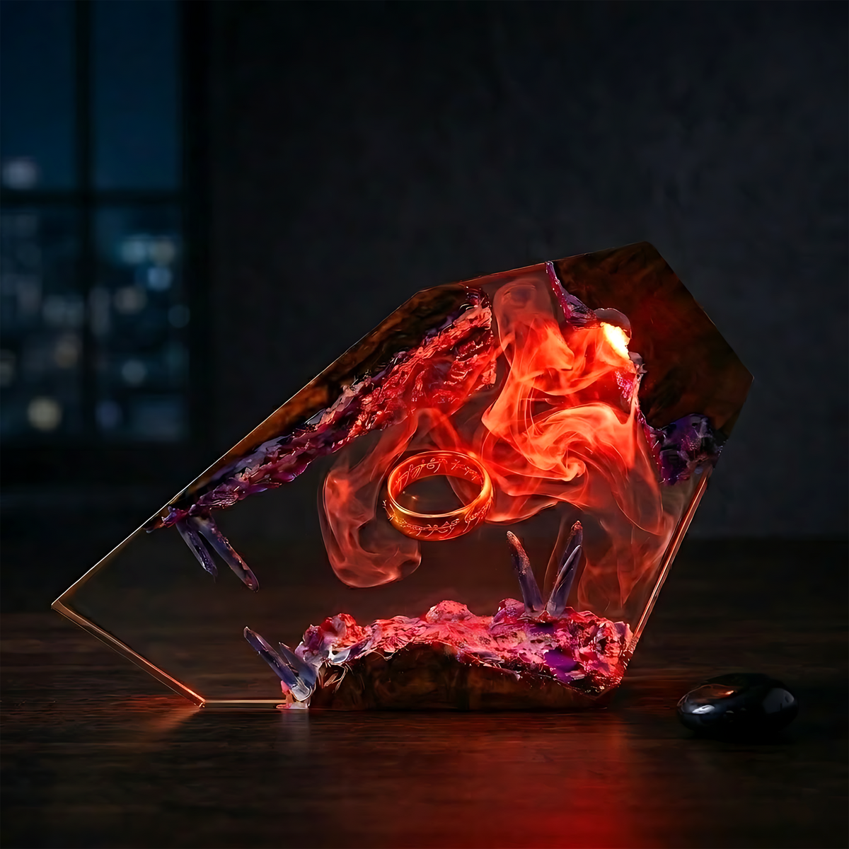 The Evil Ring Resin Lamp – Lord of the Rings Mount Doom Fire Epoxy Diorama Night Light