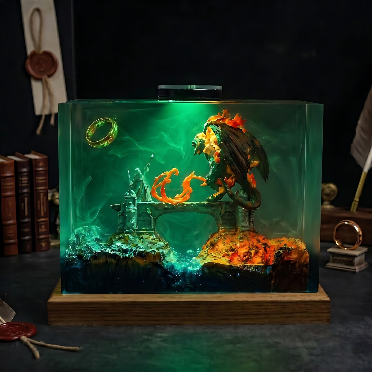 Gandalf Balrog Battle Resin Lamp – LOTR Moria Fantasy Diorama Desk Light