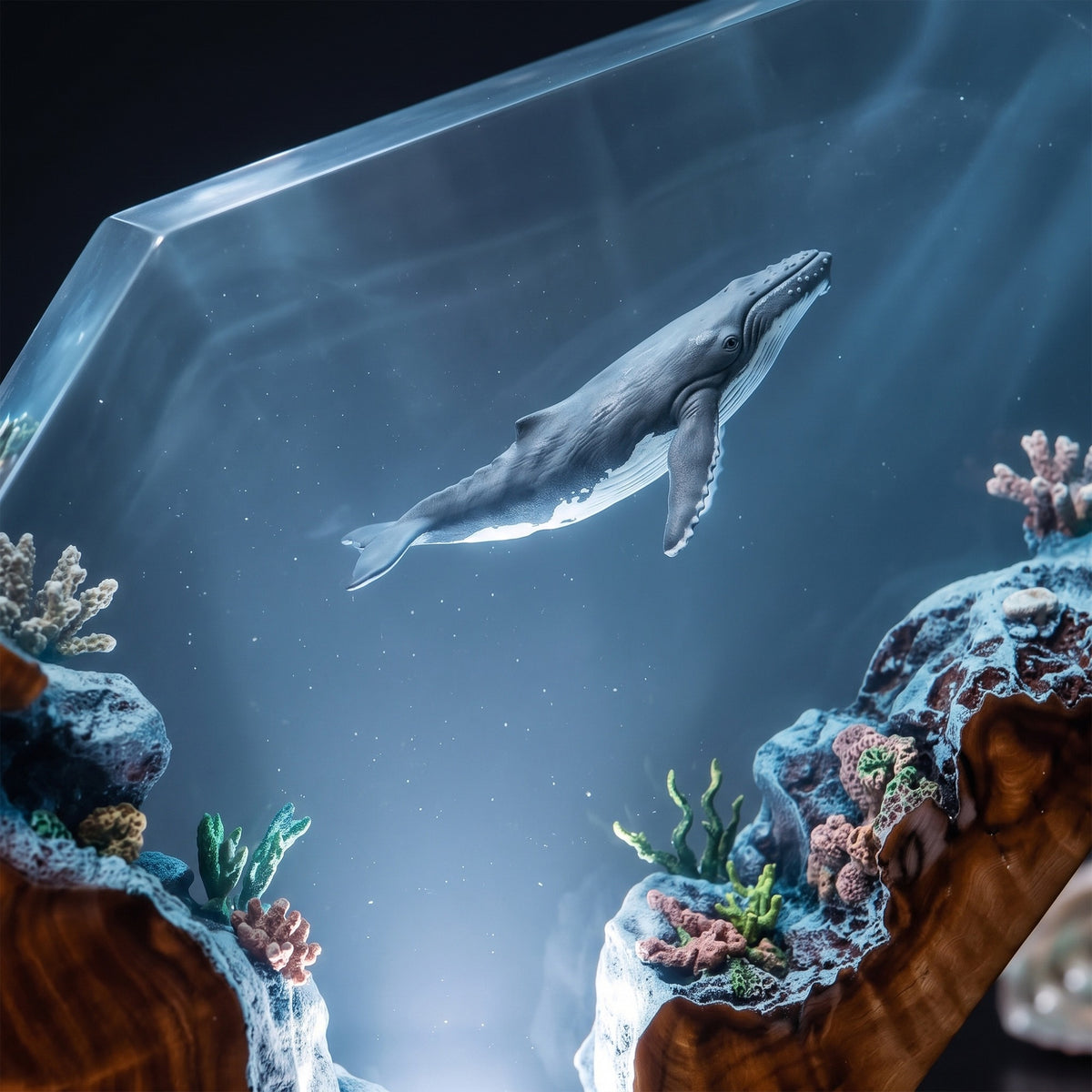 Humpback Whale Coral Reef Ocean Wood Resin Lamp