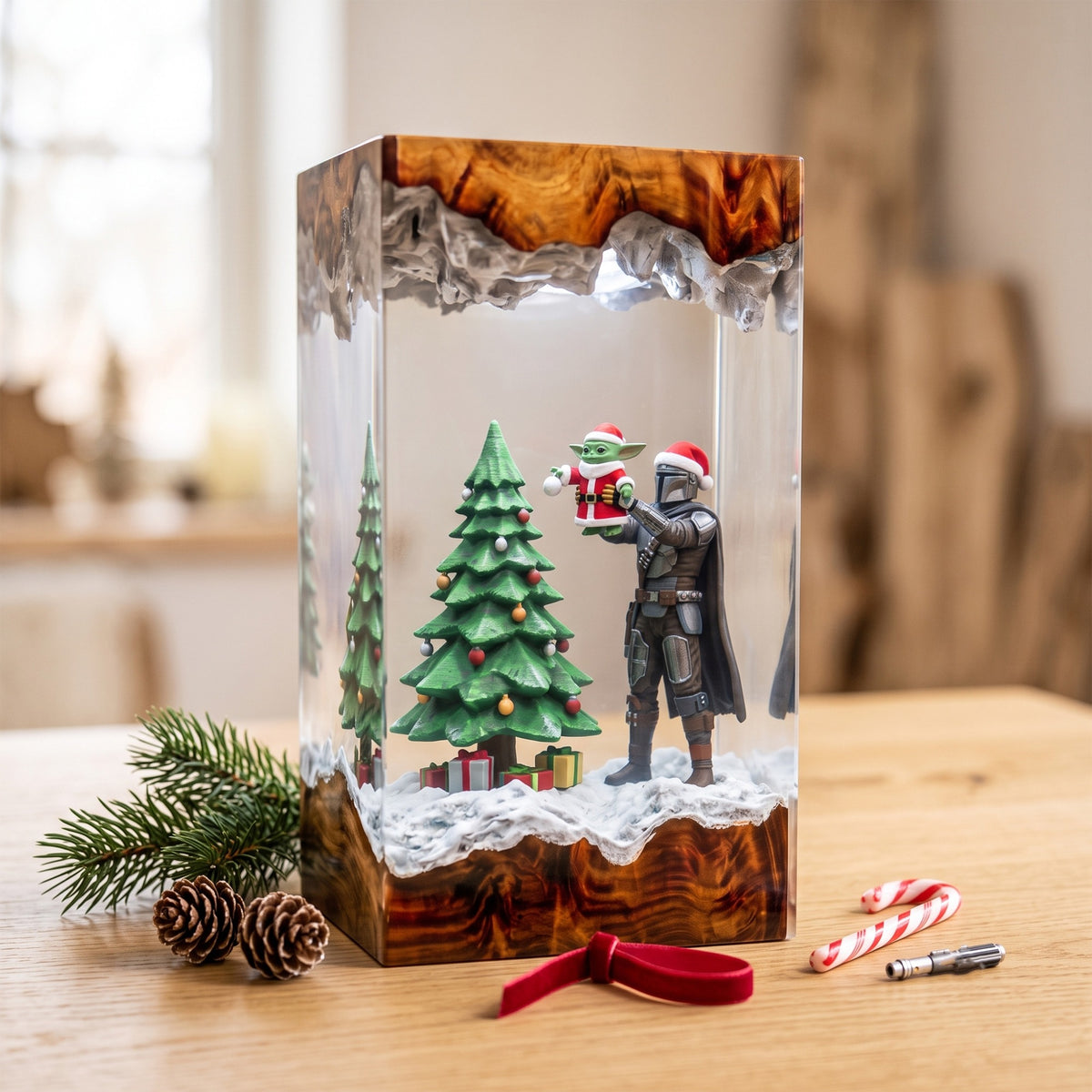 Mandalorian & Grogu Christmas Tree Wood Resin Lamp