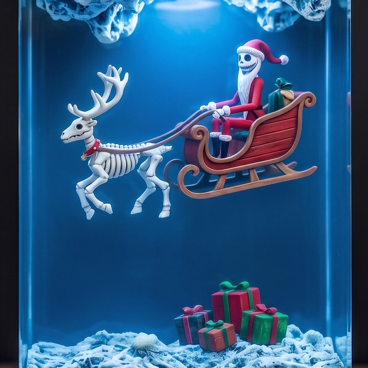 Jack Skellington Santa Sleigh Christmas Wood Resin Lamp