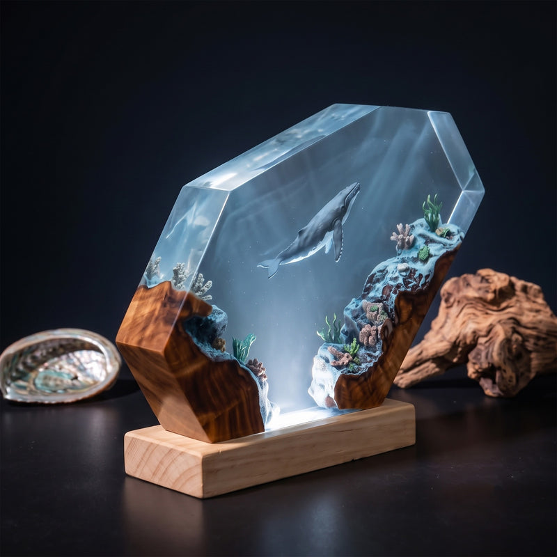 Humpback Whale Coral Reef Ocean Wood Resin Lamp