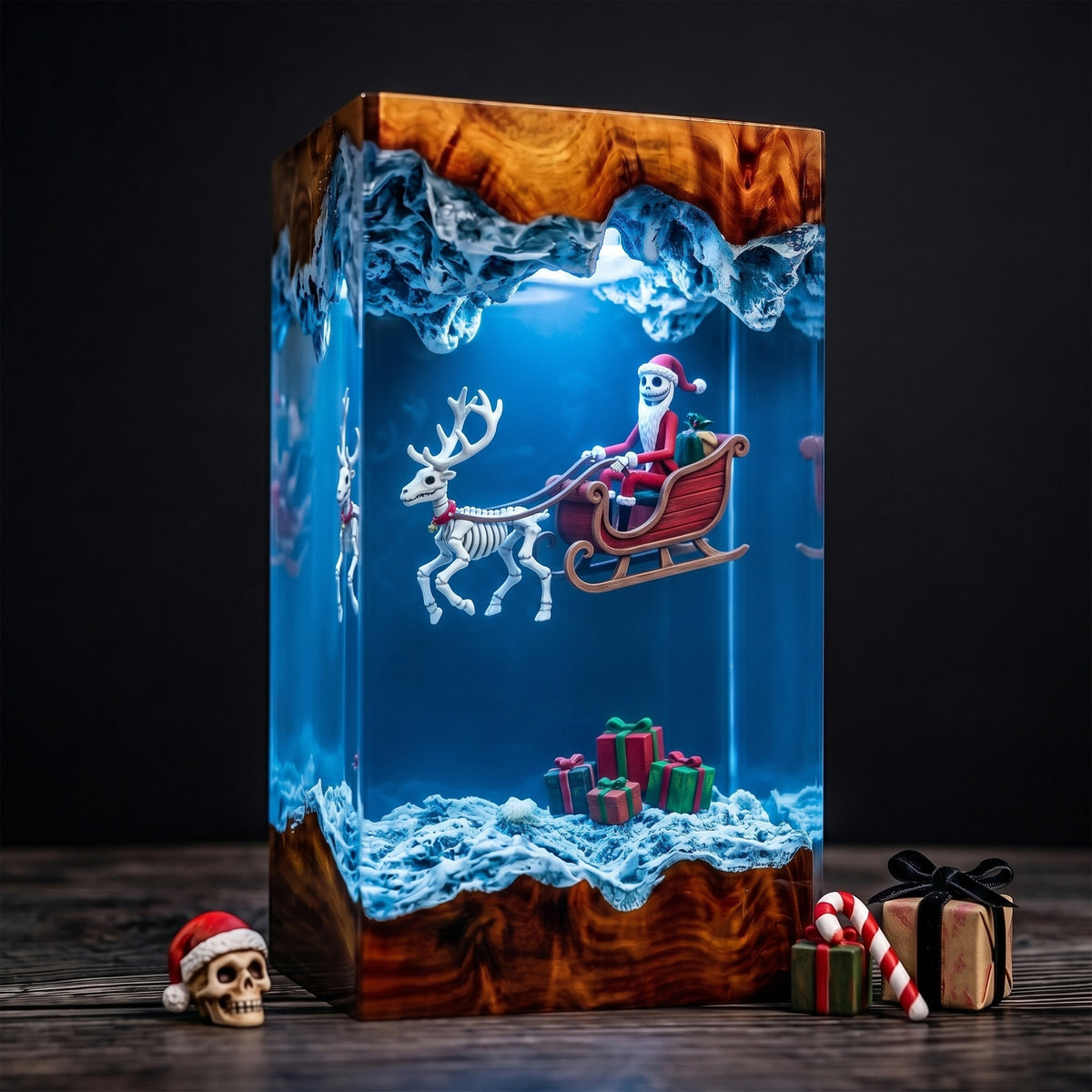 Jack Skellington Santa Sleigh Christmas Wood Resin Lamp