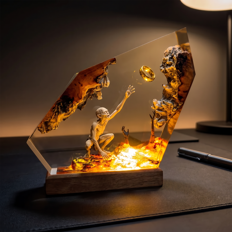 Gollum One Ring Resin Lamp – Lord of the Rings Mount Doom Epoxy Diorama Night Light