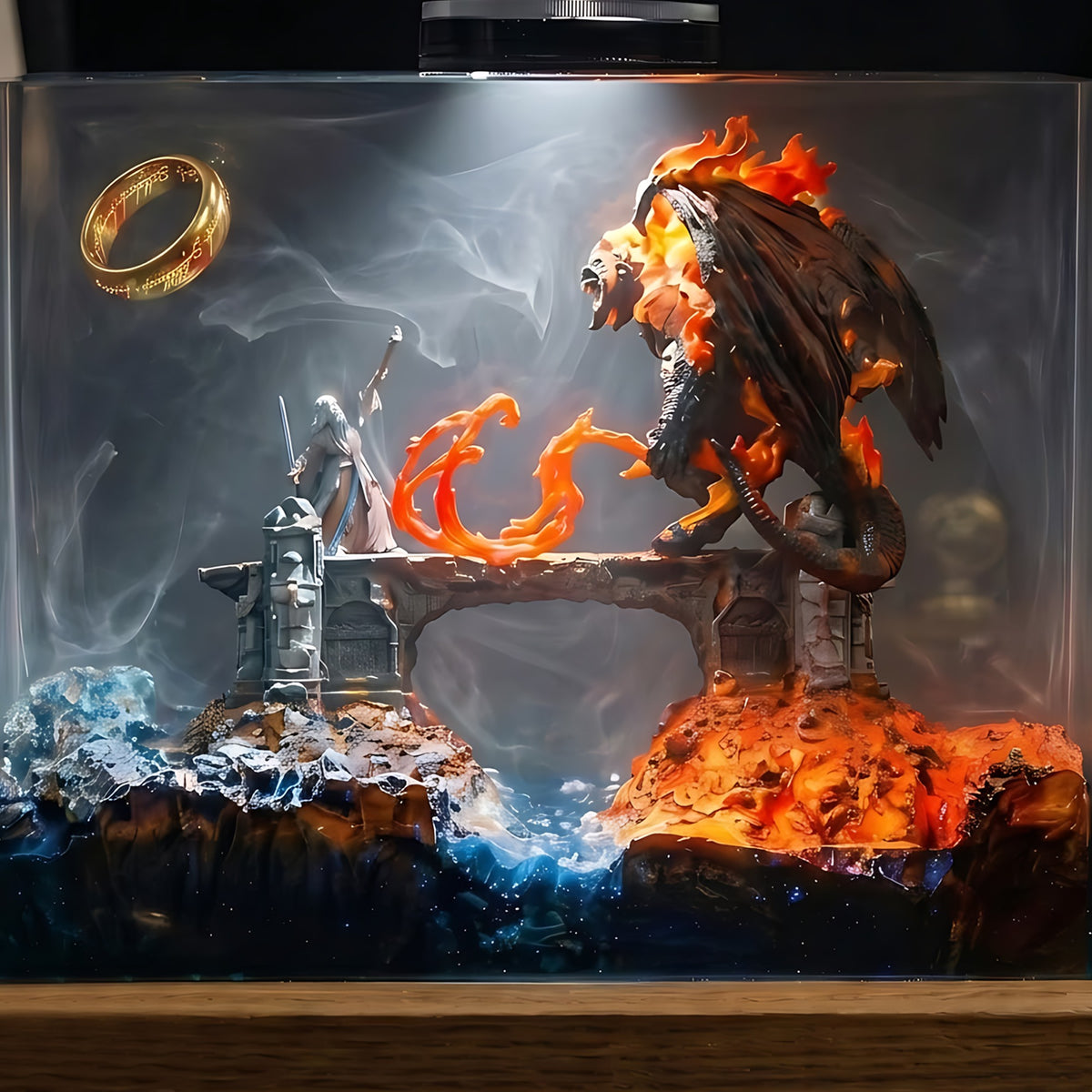 Gandalf Balrog Battle Resin Lamp – LOTR Moria Fantasy Diorama Desk Light