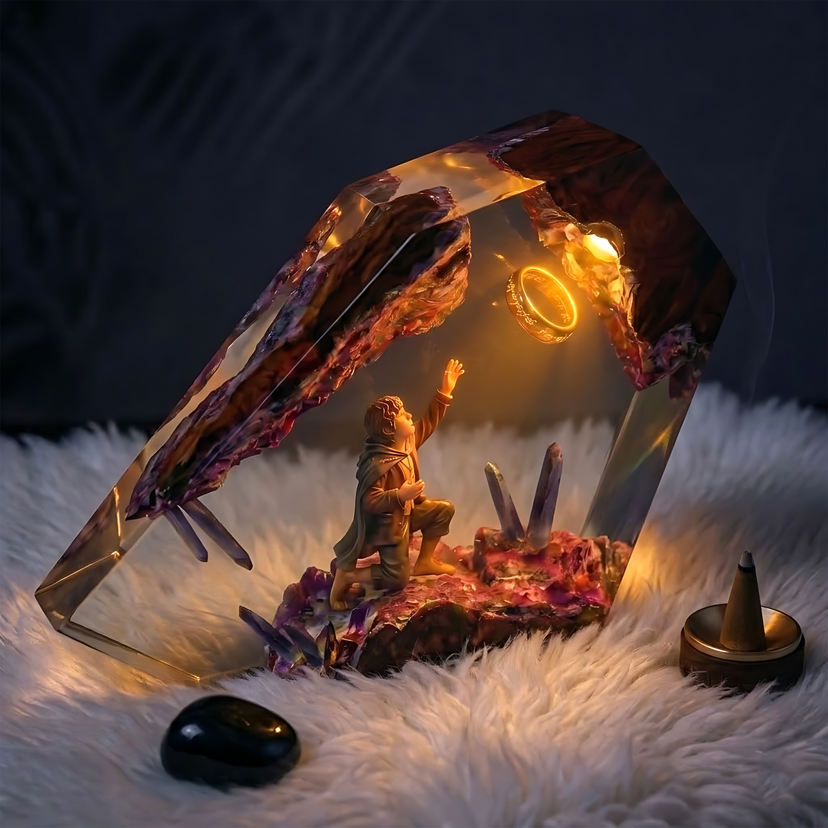Frodo One Ring Resin Lamp – Lord of the Rings Mount Doom Epoxy Diorama Night Light