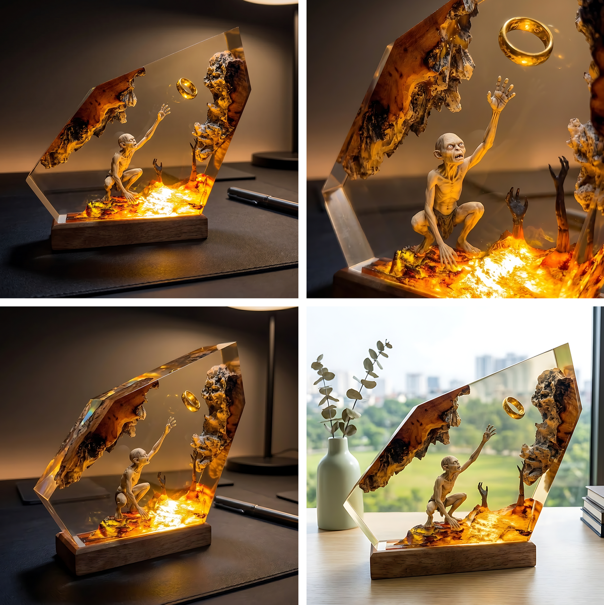 Gollum One Ring Resin Lamp – Lord of the Rings Mount Doom Epoxy Diorama Night Light