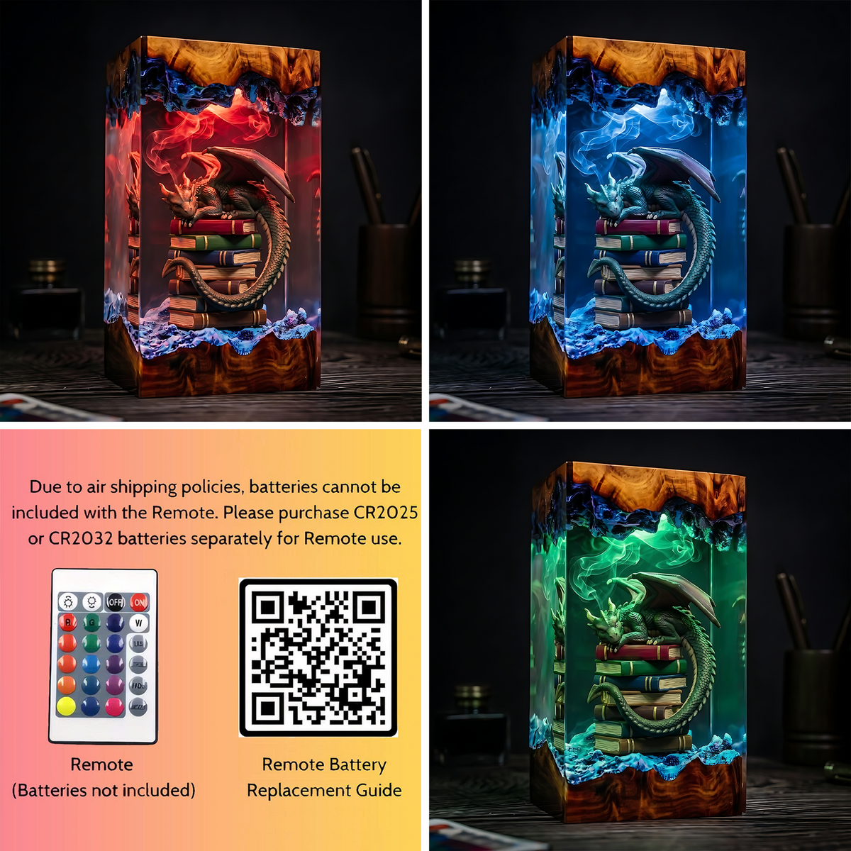 Sleeping Dragon on Stacked Books Wood Resin Lamp
