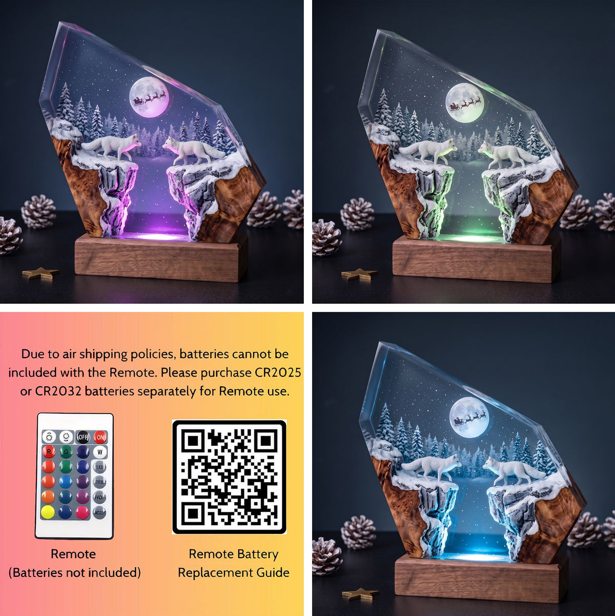 Arctic Foxes & Santa Sleigh Christmas Wood Resin Lamp
