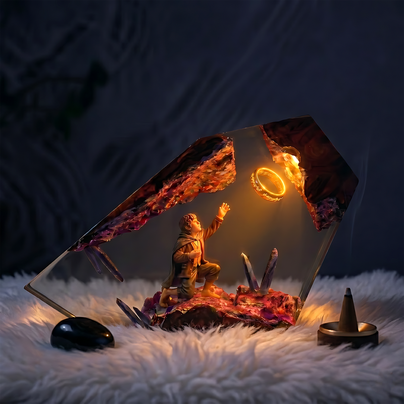 Frodo One Ring Resin Lamp – Lord of the Rings Mount Doom Epoxy Diorama Night Light