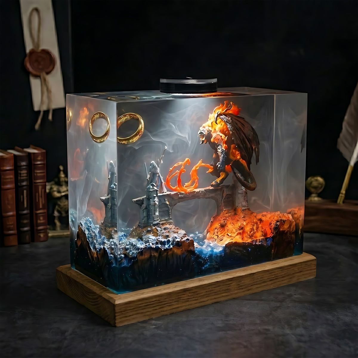 Gandalf Balrog Battle Resin Lamp – LOTR Moria Fantasy Diorama Desk Light