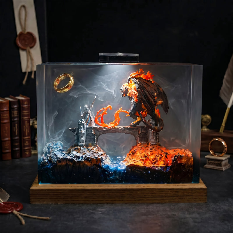Gandalf Balrog Battle Resin Lamp – LOTR Moria Fantasy Diorama Desk Light