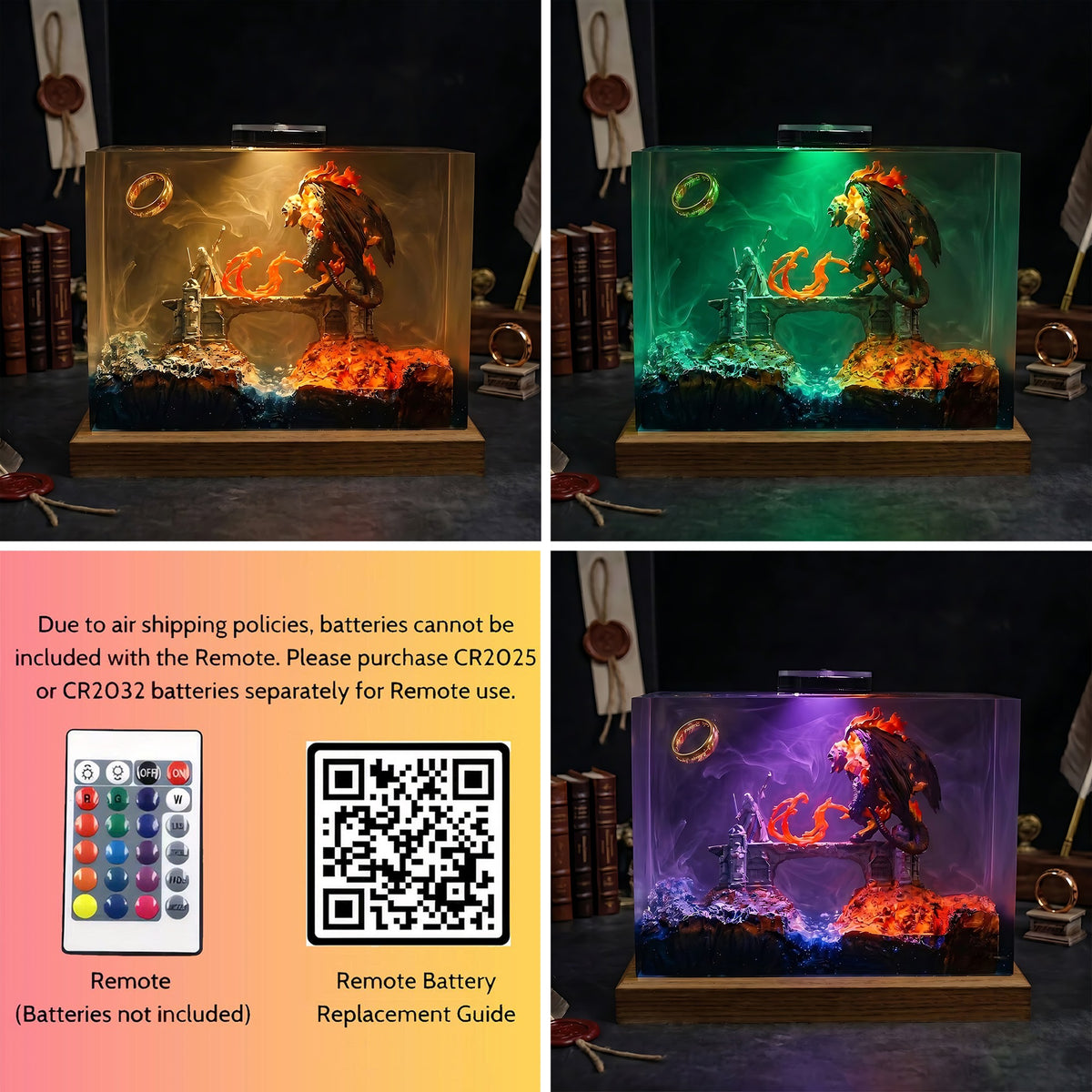 Gandalf Balrog Battle Resin Lamp – LOTR Moria Fantasy Diorama Desk Light