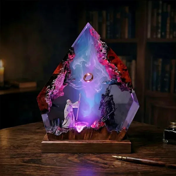 Gandalf vs Sauron One Ring Resin Lamp – Lord of the Rings Epic Battle Epoxy Diorama Night Light
