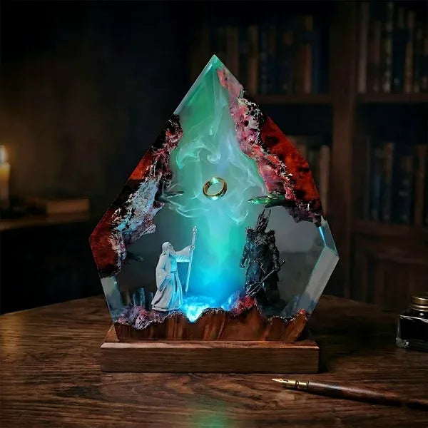 Gandalf vs Sauron One Ring Resin Lamp – Lord of the Rings Epic Battle Epoxy Diorama Night Light