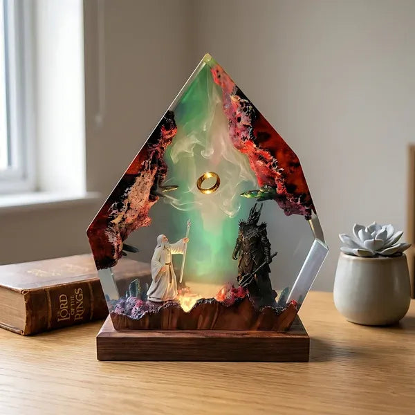 Gandalf vs Sauron One Ring Resin Lamp – Lord of the Rings Epic Battle Epoxy Diorama Night Light