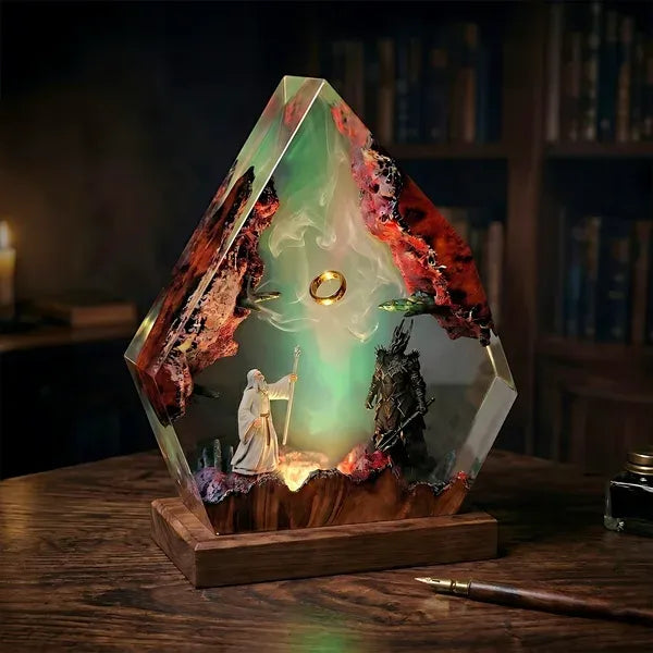 Gandalf vs Sauron One Ring Resin Lamp – Lord of the Rings Epic Battle Epoxy Diorama Night Light