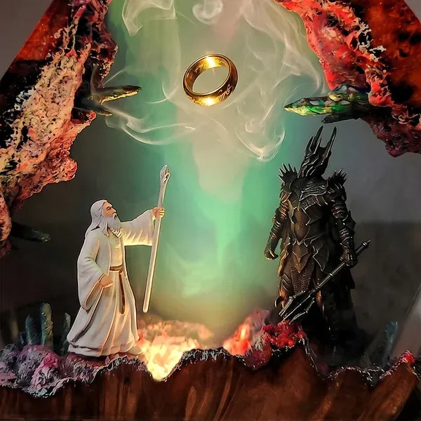 Gandalf vs Sauron One Ring Resin Lamp – Lord of the Rings Epic Battle Epoxy Diorama Night Light